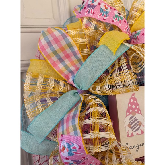 Hanging with My Gnomies Easter Mesh Ribbon Spring Wreath Front Door Hanger, xxx - Picture 4 of 8